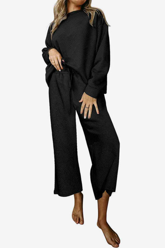Dropped Shoulder Top and Pants Set - Trendsi - Flyclothing LLC