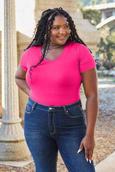 Basic Bae Full Size Round Neck Short Sleeve Bodysuit - Trendsi - Flyclothing LLC