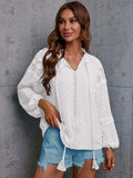 Crochet Tassel Tie Neck Long Sleeve Blouse - Trendsi - Flyclothing LLC