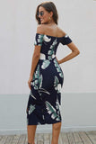 Printed Off-Shoulder Split Dress - Trendsi - Flyclothing LLC