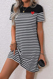 Striped Heart Short Sleeve Dress - Trendsi - Flyclothing LLC