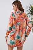 Floral Long Sleeve Slit Longline Shirt - Trendsi - Flyclothing LLC
