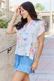 White Birch One And Only Full Size Short Sleve Floral Print Top - Trendsi - Flyclothing LLC