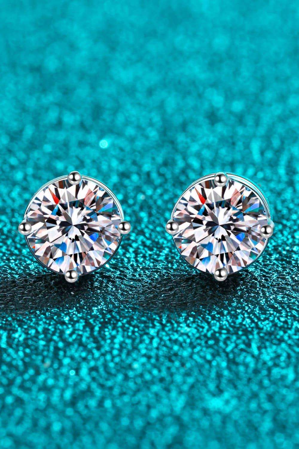 2 Carat Moissanite Rhodium-Plated Stud Earrings - Trendsi - Flyclothing LLC