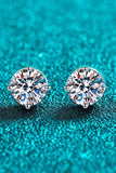 2 Carat Moissanite Rhodium-Plated Stud Earrings - Trendsi - Flyclothing LLC