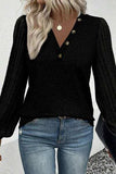 Decorative Button V-Neck Lantern Sleeve Blouse - Trendsi - Flyclothing LLC