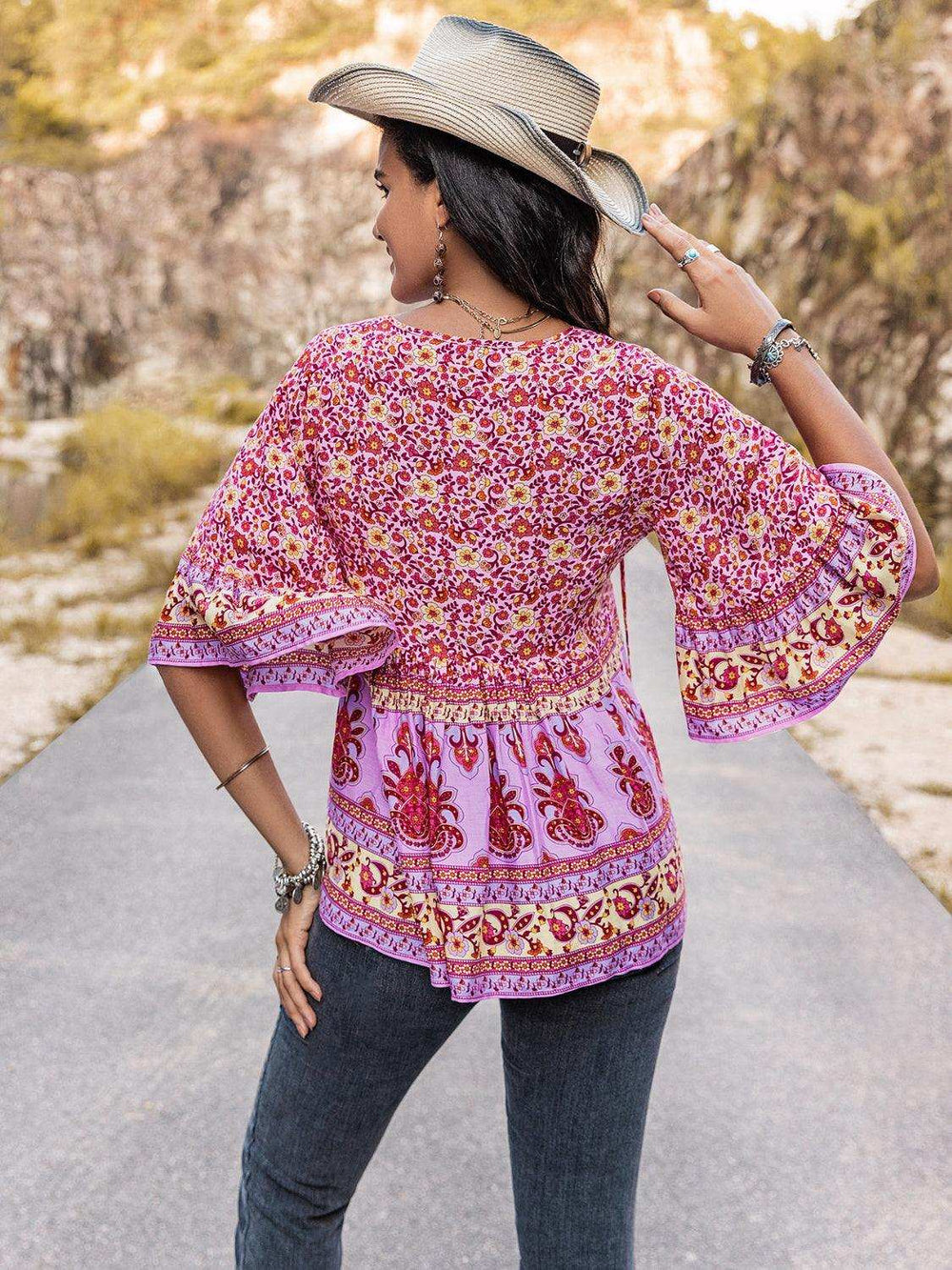 Tie Neck Babydoll Top - Trendsi - Flyclothing LLC