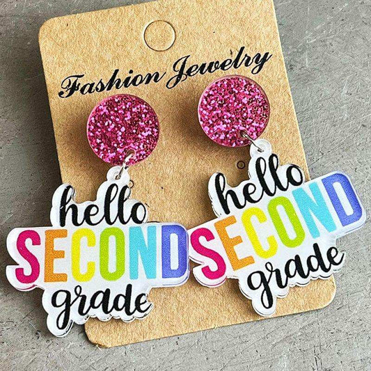 HELLO SECOND GRADE Acrylic Dangle Earrings - Trendsi - Flyclothing LLC
