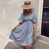 Floral Flounce Sleeve V-Neck Dress - Trendsi - Flyclothing LLC