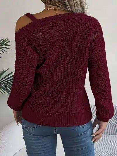 Asymmetrical Neck Long Sleeve Sweater - Trendsi - Flyclothing LLC