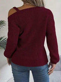 Asymmetrical Neck Long Sleeve Sweater - Trendsi - Flyclothing LLC