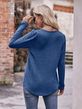 Pleated Detail Curved Hem Long Sleeve Top - Trendsi - Flyclothing LLC