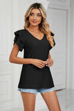 Eyelet Layered Flutter Sleeve V-Neck Knit Top - Trendsi - Flyclothing LLC