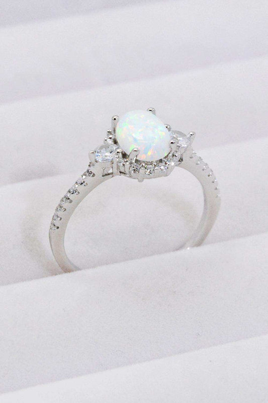 925 Sterling Silver Platinum-Plated Opal Ring - Trendsi - Flyclothing LLC