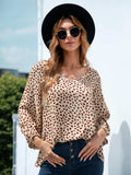 Printed V-Neck Balloon Sleeve Blouse - Trendsi - Flyclothing LLC