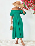 Off-Shoulder Balloon Sleeve Midi Dress - Trendsi - Flyclothing LLC