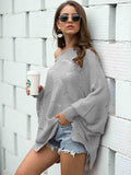 Full Size Boat Neck Lantern Sleeve Openwork Knit Top - Trendsi - Flyclothing LLC