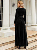 Tie Front Round Neck Long Sleeve Maxi Dress - Trendsi - Flyclothing LLC