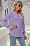 Eyelet Notched Lantern Sleeve T-Shirt - Trendsi - Flyclothing LLC