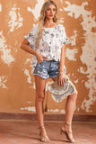 Floral Boat Neck Flounce Sleeve Blouse - Trendsi - Flyclothing LLC