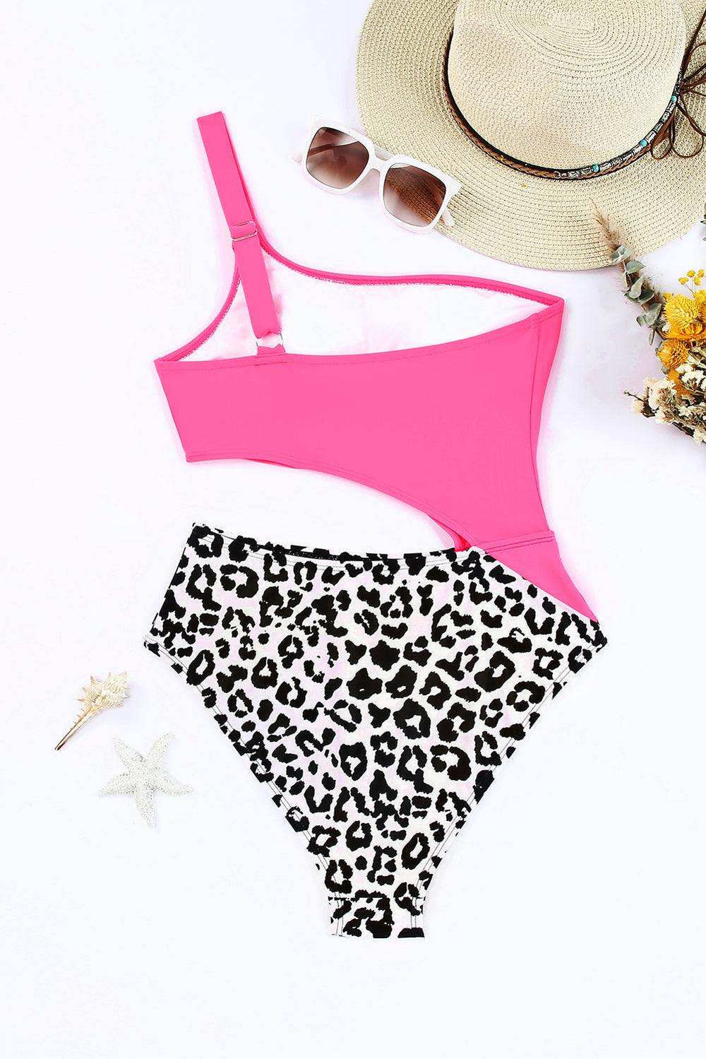 Leopard Cutout One-Shoulder One-Piece Swimsuit - Trendsi - Flyclothing LLC