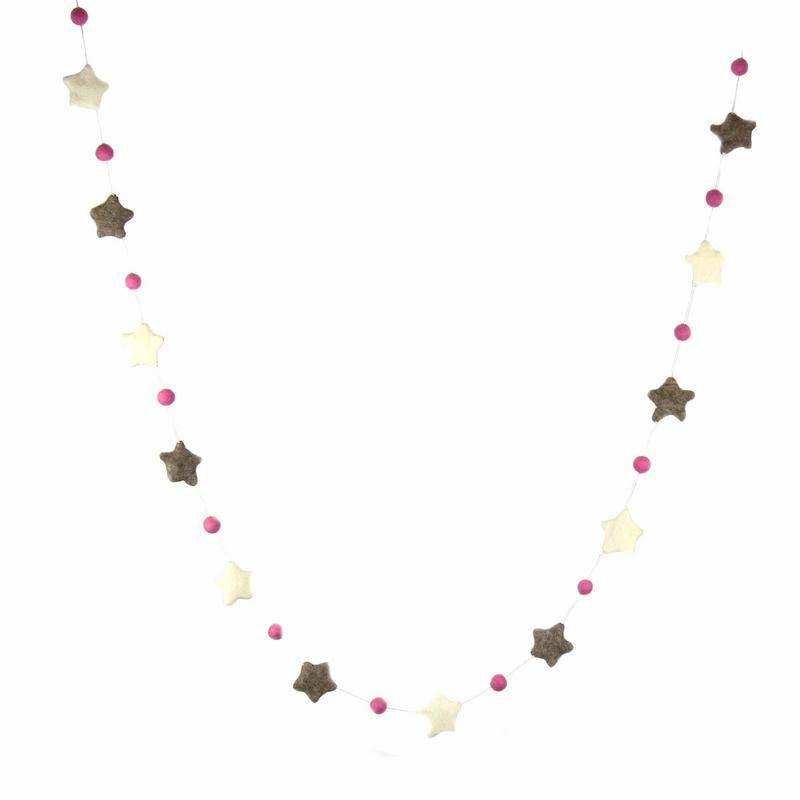 Hand Crafted Felt from Nepal: Stars Garland, Grey/Pink - Global Groove Direct - Flyclothing LLC