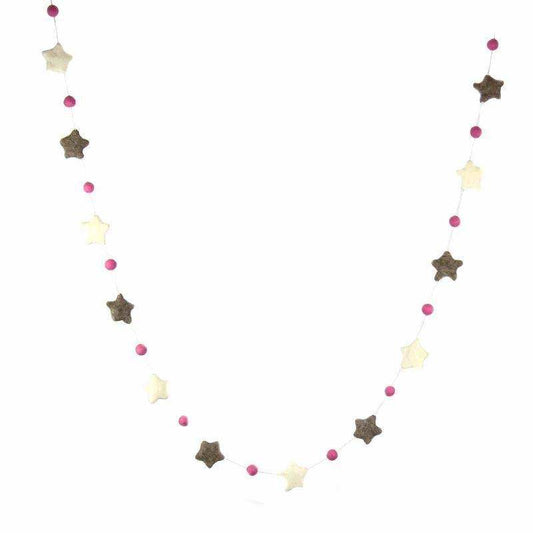 Hand Crafted Felt from Nepal: Stars Garland, Grey/Pink - Global Groove Direct - Flyclothing LLC