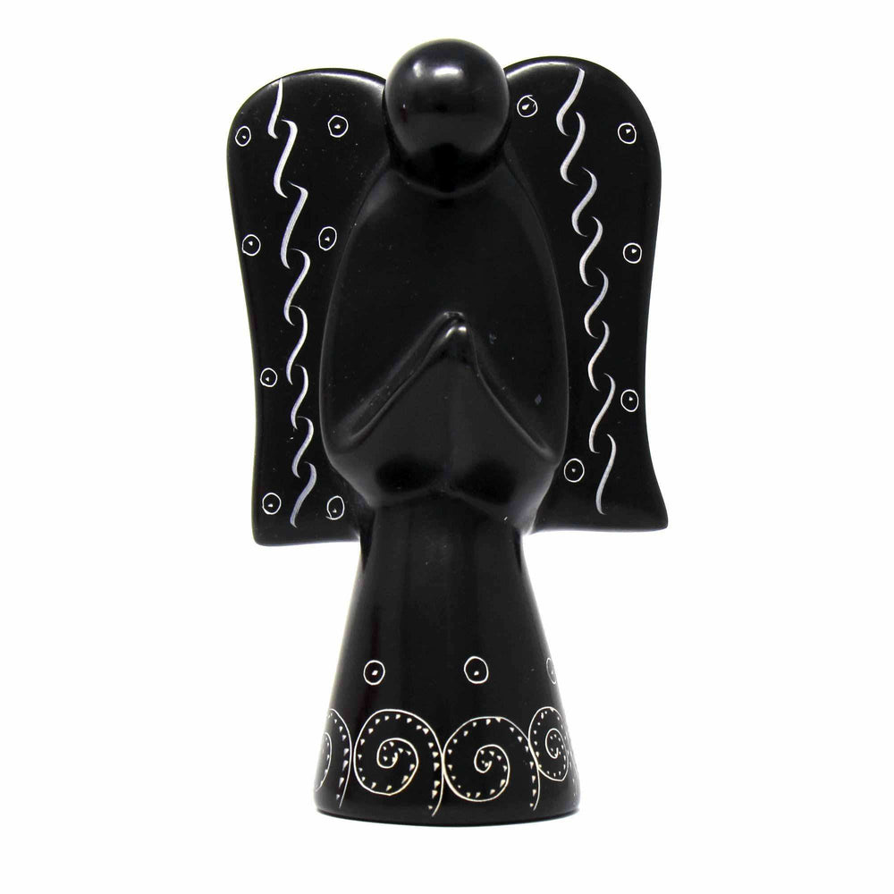 Soapstone Angel Sculpture - Black Finish with Etch Design - SMOLArt - Flyclothing LLC