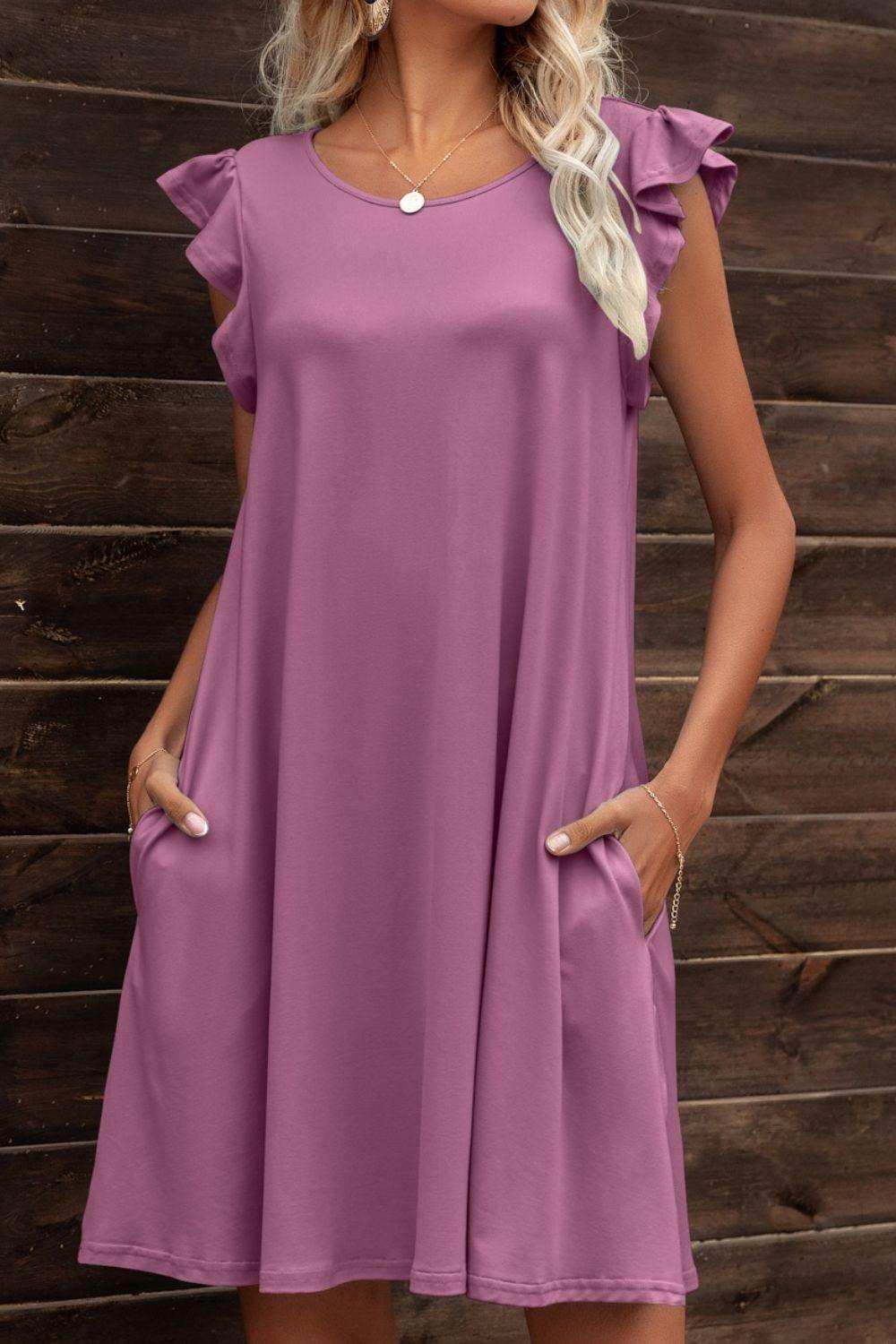 Butterfly Sleeve Round Neck Dress - Trendsi - Flyclothing LLC
