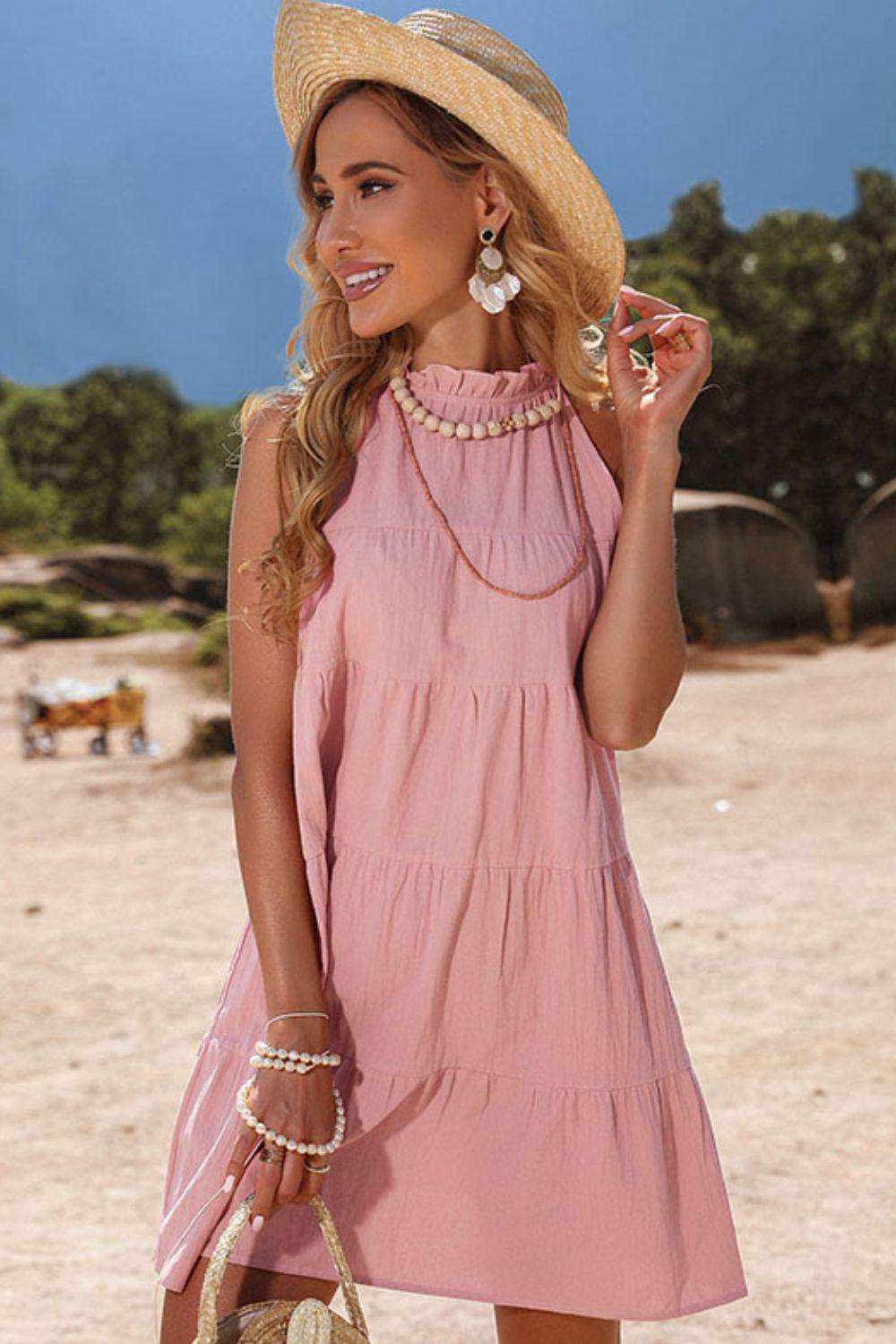 Tie Back Sleeveless Tiered Dress - Trendsi - Flyclothing LLC