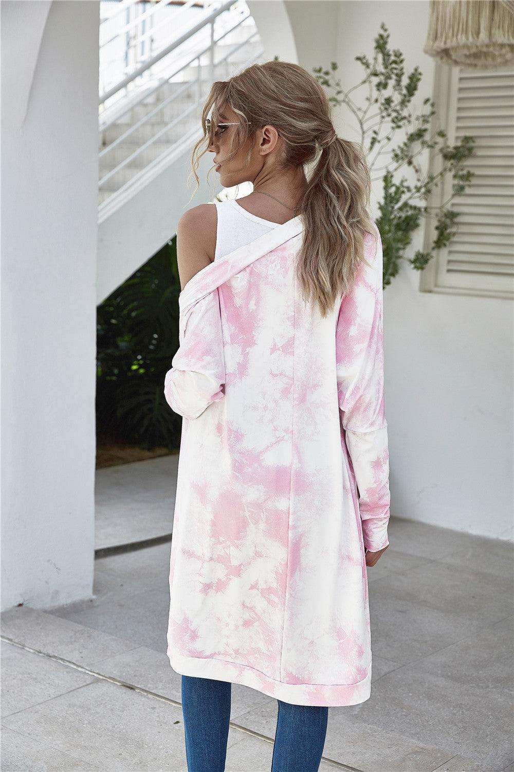 Tie-Dye Open Front Longline Cardigan - Trendsi - Flyclothing LLC