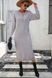 Notched Neck Dropped Shoulder Button-Down Midi Dress - Trendsi - Flyclothing LLC