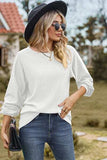 Eyelet Round Neck Long Sleeve T-Shirt - Trendsi - Flyclothing LLC
