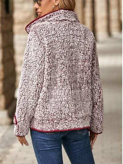 Fuzzy Pocketed Button Up Jacket - Trendsi - Flyclothing LLC