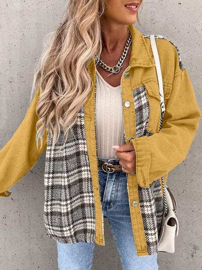 Plaid Button Up Dropped Shoulder Jacket - Trendsi - Flyclothing LLC