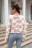 Round Neck Flower Pattern Dropped Shoulder Pullover Sweater - Trendsi - Flyclothing LLC