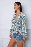 Floral Notched Long Sleeve Blouse - Trendsi - Flyclothing LLC