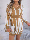 Animal Print V-Neck Long Sleeve Sweater Dress - Trendsi - Flyclothing LLC