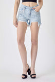 RISEN Frayed Hem Denim Shorts with Fringe Detail Pockets - Trendsi - Flyclothing LLC
