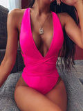 Halter Neck Deep V Tied One-Piece Swimsuit - Trendsi - Flyclothing LLC