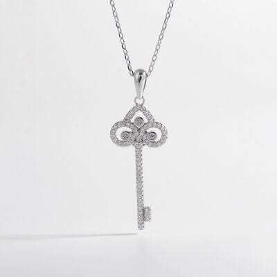 925 Sterling Silver Inlaid Zircon Key Shape Necklace - Trendsi - Flyclothing LLC