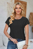 Eyelet Round Neck Rolled Short Sleeve T-Shirt - Trendsi - Flyclothing LLC