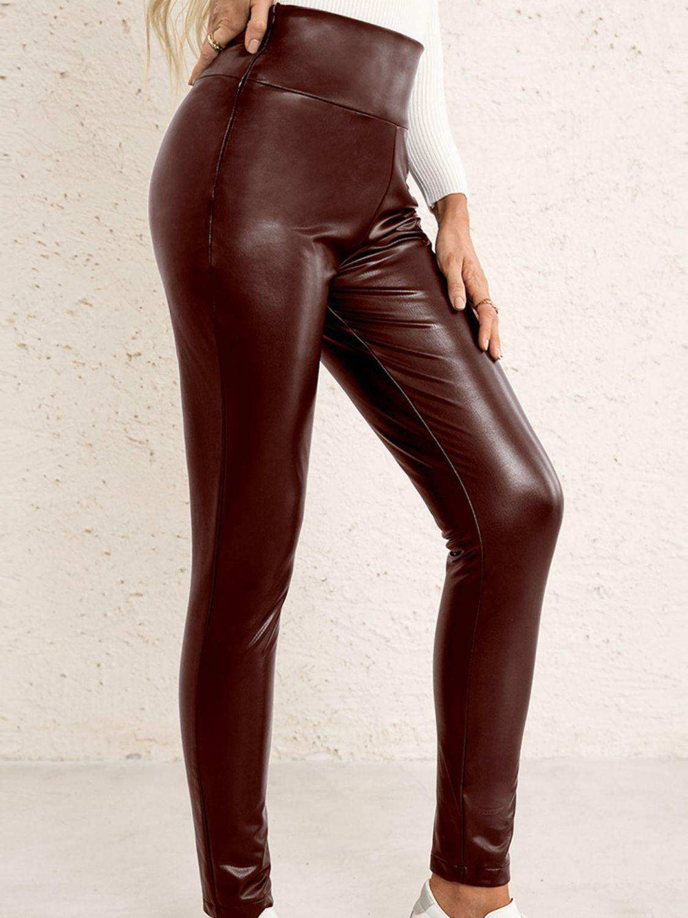 PU High Waist Straight Pants - Trendsi - Flyclothing LLC