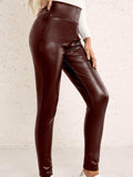 PU High Waist Straight Pants - Trendsi - Flyclothing LLC