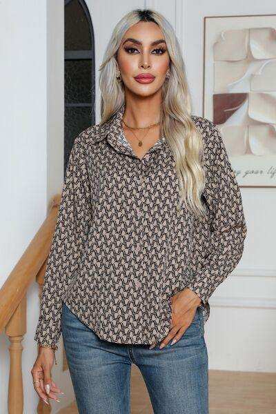 Printed Buttoned Long Sleeve Shirt - Trendsi - Flyclothing LLC