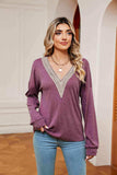 Contrast V-Neck Long Sleeve Blouse - Trendsi - Flyclothing LLC