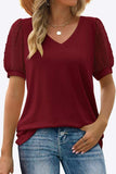 Swiss Dot Puff Sleeve V-Neck Tee - Trendsi - Flyclothing LLC