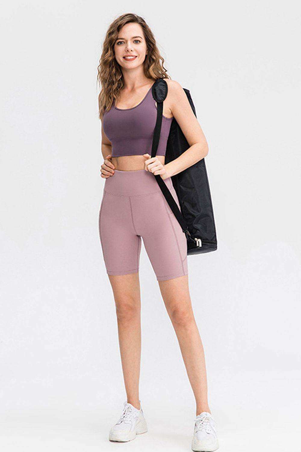 Wide Waistband Sports Shorts with Pockets - Trendsi - Flyclothing LLC
