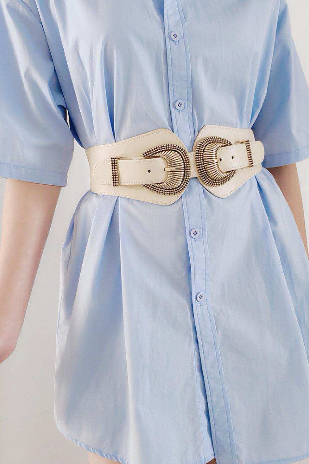 Shell Double Buckle Elastic Wide Belt - Trendsi - Flyclothing LLC