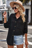 Waffle-knit Collared Neck Dropped Shoulder Shirt - Trendsi - Flyclothing LLC